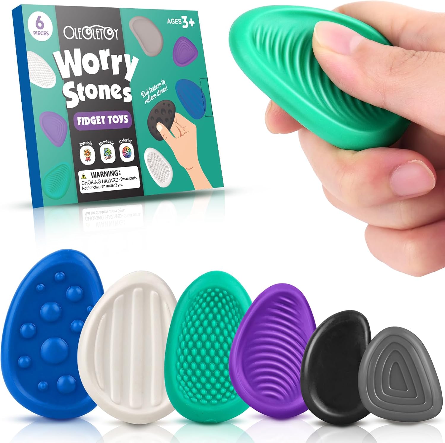 Fidget Toys Adults Sensory Stone: 6pcs Textured Worry Stone Stiff - Anxiety Relief Office Fidgets Rubber - Autism School Silent Finger Toys