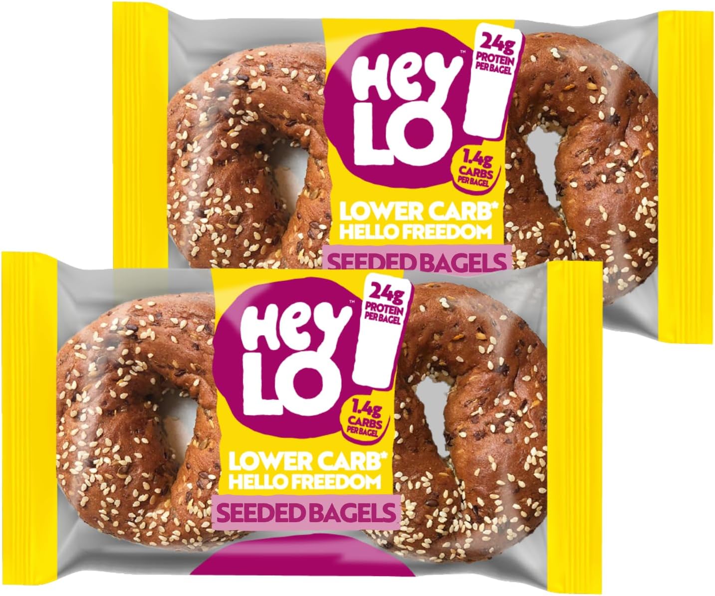 HeyLO Seeded Low-Carb Bagels – 1.4g Carbs & 24g Protein Per Bagel – Keto Bread High-Fibre and Freezer-Friendly – Ideal Keto Snacks for Low-Carb & Post-Exercise Meals – 2 Pack (75g Each)