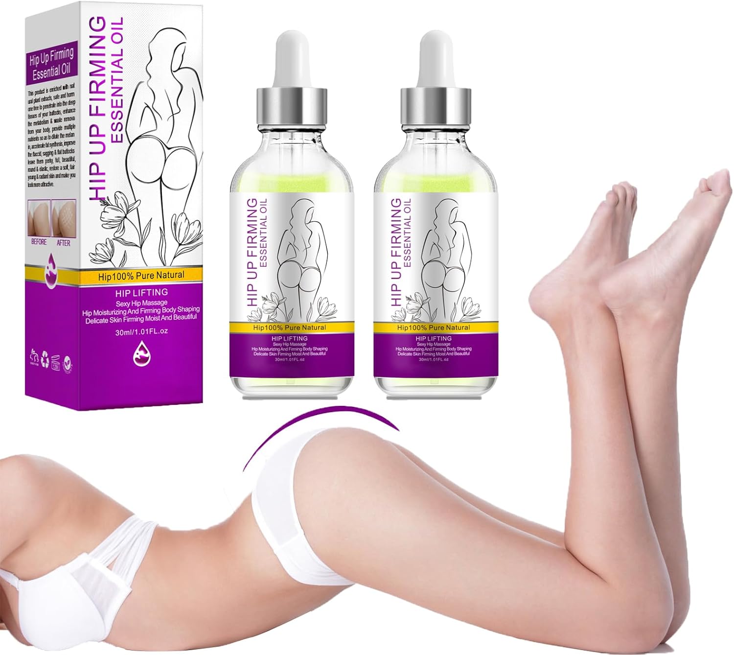 Safudan Hip Plump Up Oil,Firming Body Oil, Natural Herbal Hip Lift Buttock Massage Oil, Butt Firming Enhancement Essential Oil for Women, Firming & Lifting Fast (2 PCS)