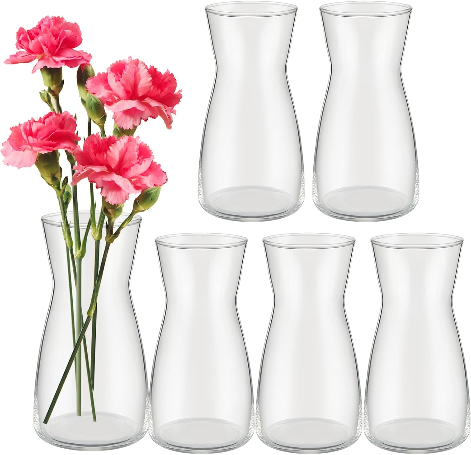 Thenshop 6 Pcs 8'' Tall Clear Flower Vase Wide Mouth Crystal Glass Boho Decorative for Centerpieces Bulk Tall Vase for Flower Bouquets Rustic Home Decor Wedding Housewarming Gift (Clear)