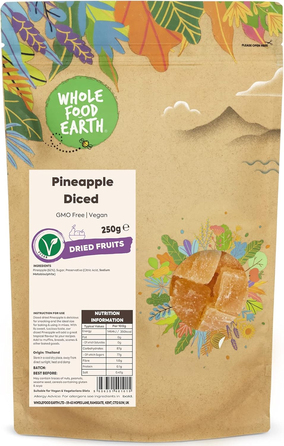 Wholefood Earth Pineapple Diced 250 g | GMO Free