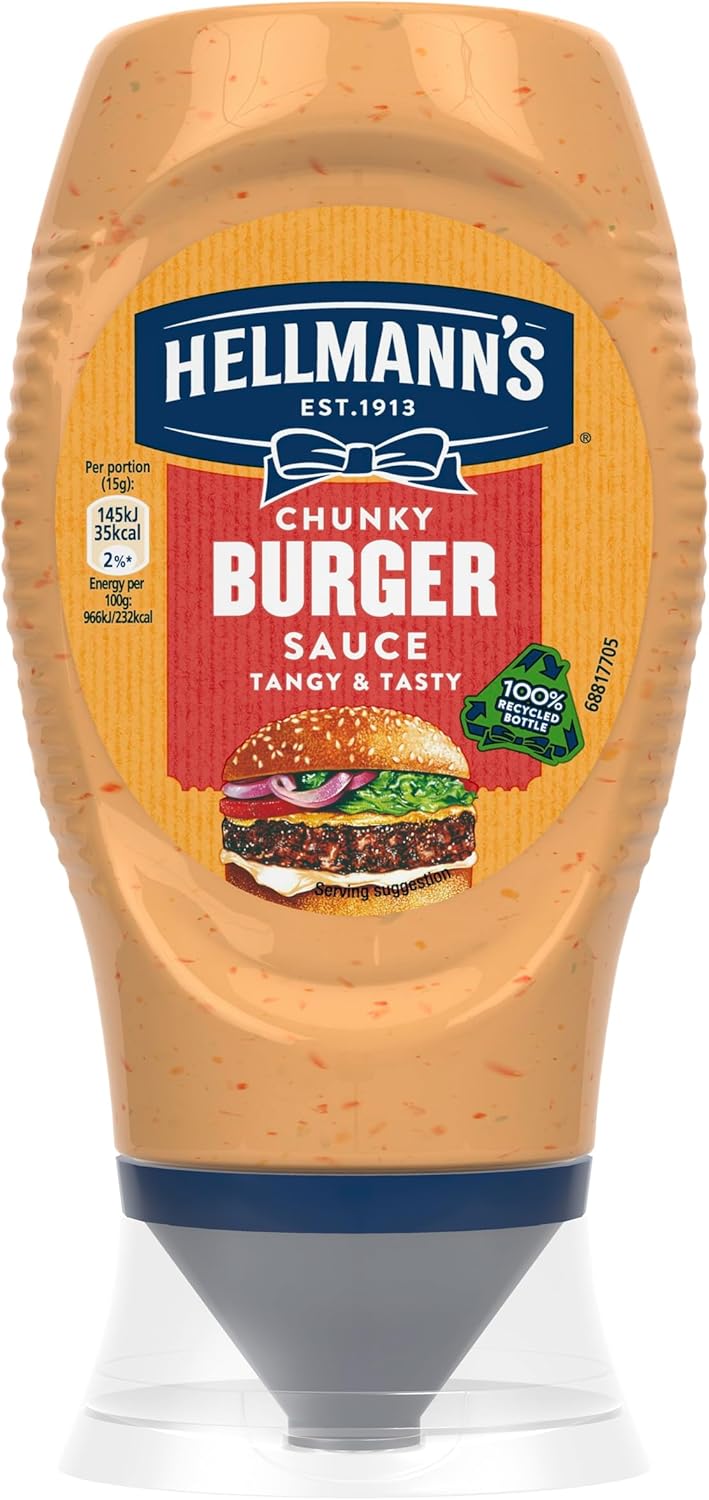 Hellmann's Chunky Burger Sauce Condiment 100% recyclable squeeze bottle for delicious burgers, wraps or chips 250 ml