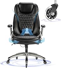 Office Chair Ergonomic Desk Chair-Executive Office Chair with Upgraded Caters, High Back Computer Chair Flip-up Arms, Strong Metal Base, Swivel Rolling Leather Chair for Adult Work/Study-Black, 300lbs