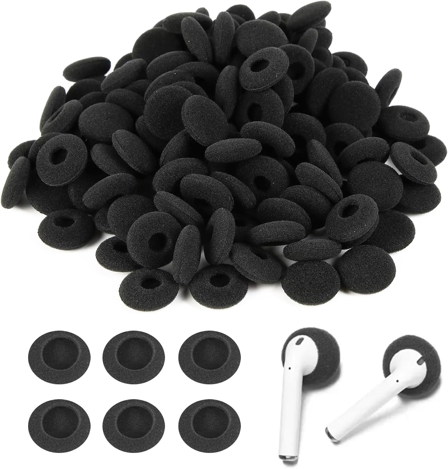BDBF 100Pcs Earphone Sponge Mesh Cushion Pads,Replacement Foam Earbud Earpad,Ear Earbuds Headset Covers,Foam Earpad Replacement Covers For Earphones & Headphones (Single hole black)