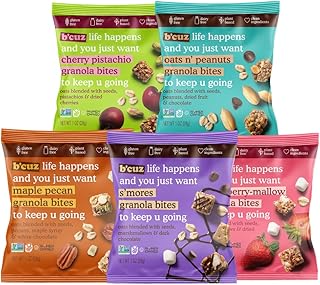 B'cuz Granola Bites 16-Bag Gluten Free Healthy Snacks for Adults, Healthy Granola Gluten Free Snack - Kosher Snacks for Kids, Vegan Snack, Individually Wrapped Snack Packs - 1 oz (Variety Pack (16-Bags))