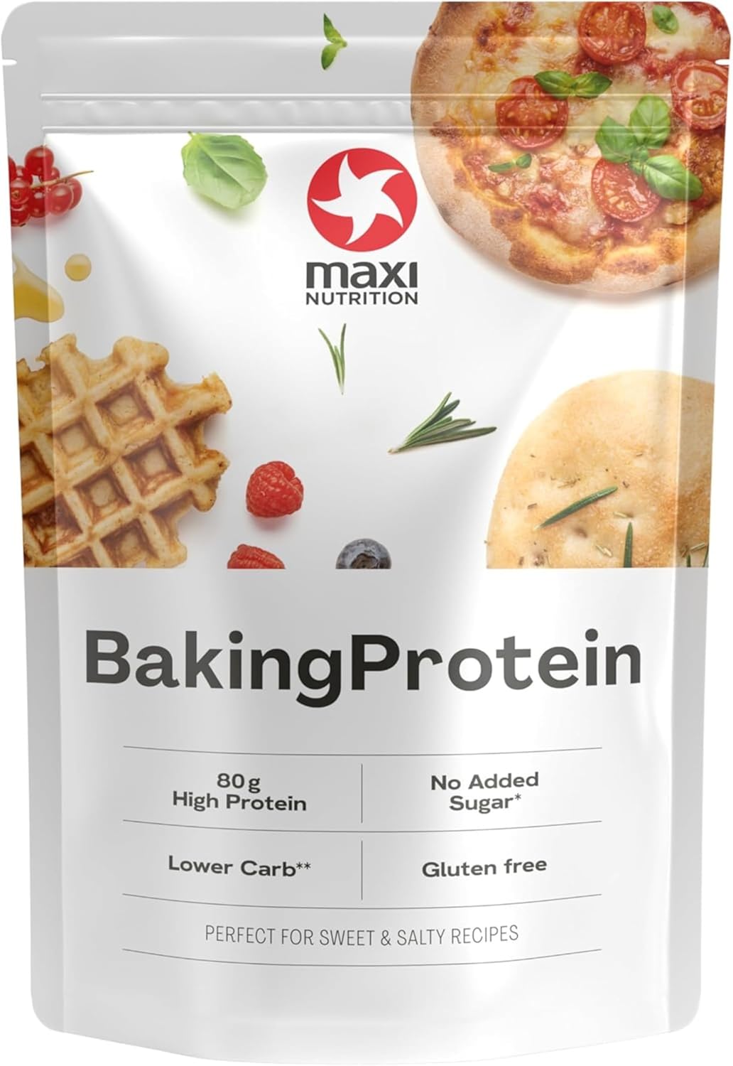 MaxiNutrition Baking Protein - Baking Protein Powder for Cooking and Baking - No Additives - 1 x 500g Bag, Per 100g Serving 80g Protein, 358 Calories