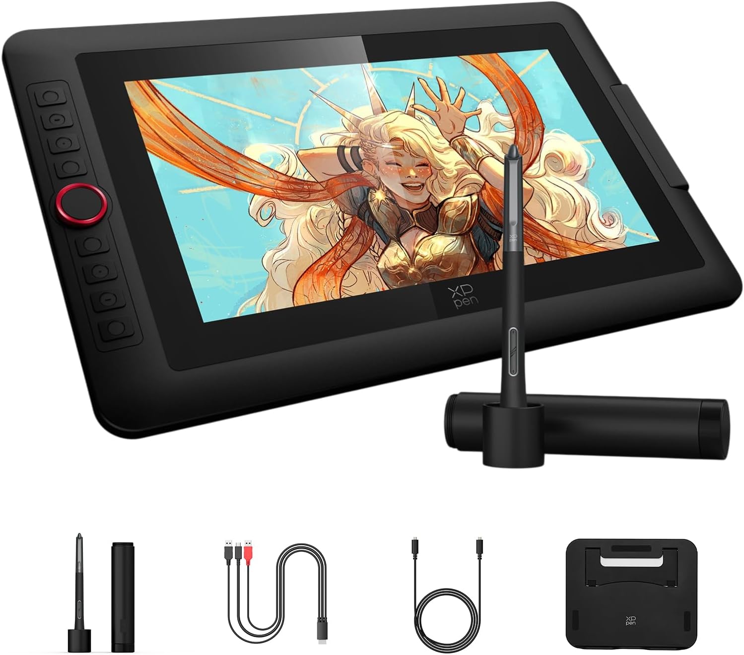 XPPen Upgraded Artist13.3 Pro V2 Drawing Tablet with Screen, 16384 Pen Pressure X3 Pro Stylus Pen Display, 99% sRGB Full-Laminated AG Screen Graphic Tablet with Stand, Red Dial, 8 Shortcut Keys 13.3"