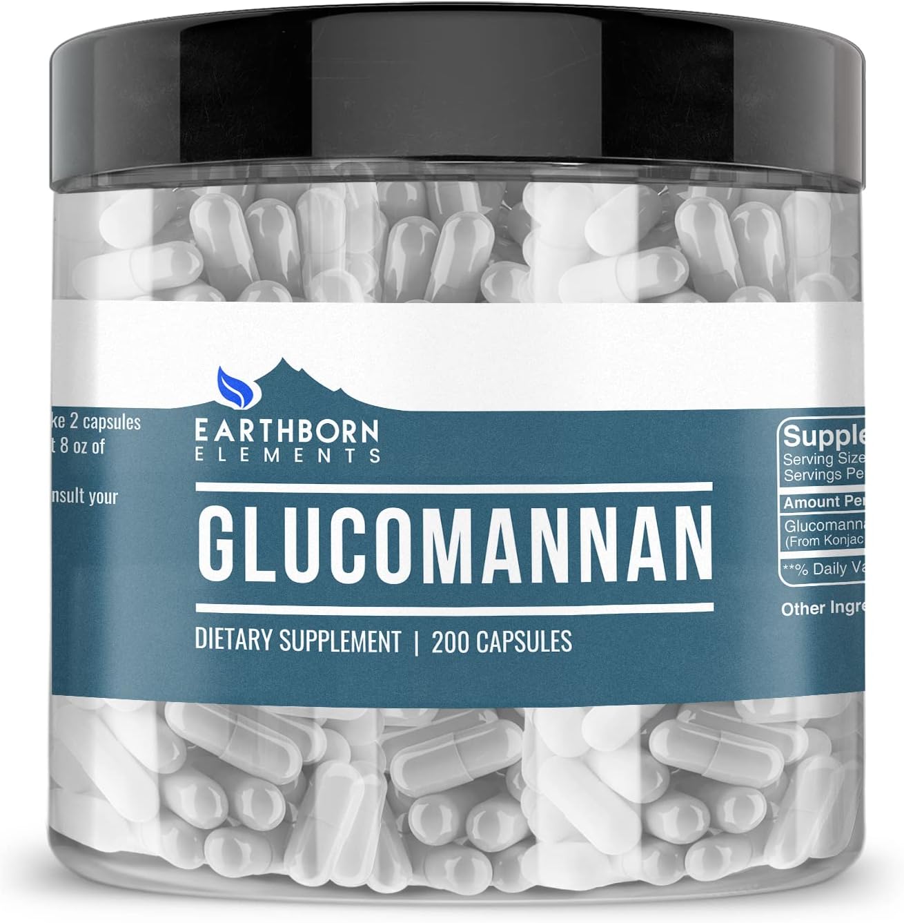 Earthborn Elements Glucomannan, 200 Capsules, Pure & Undiluted, No Additives