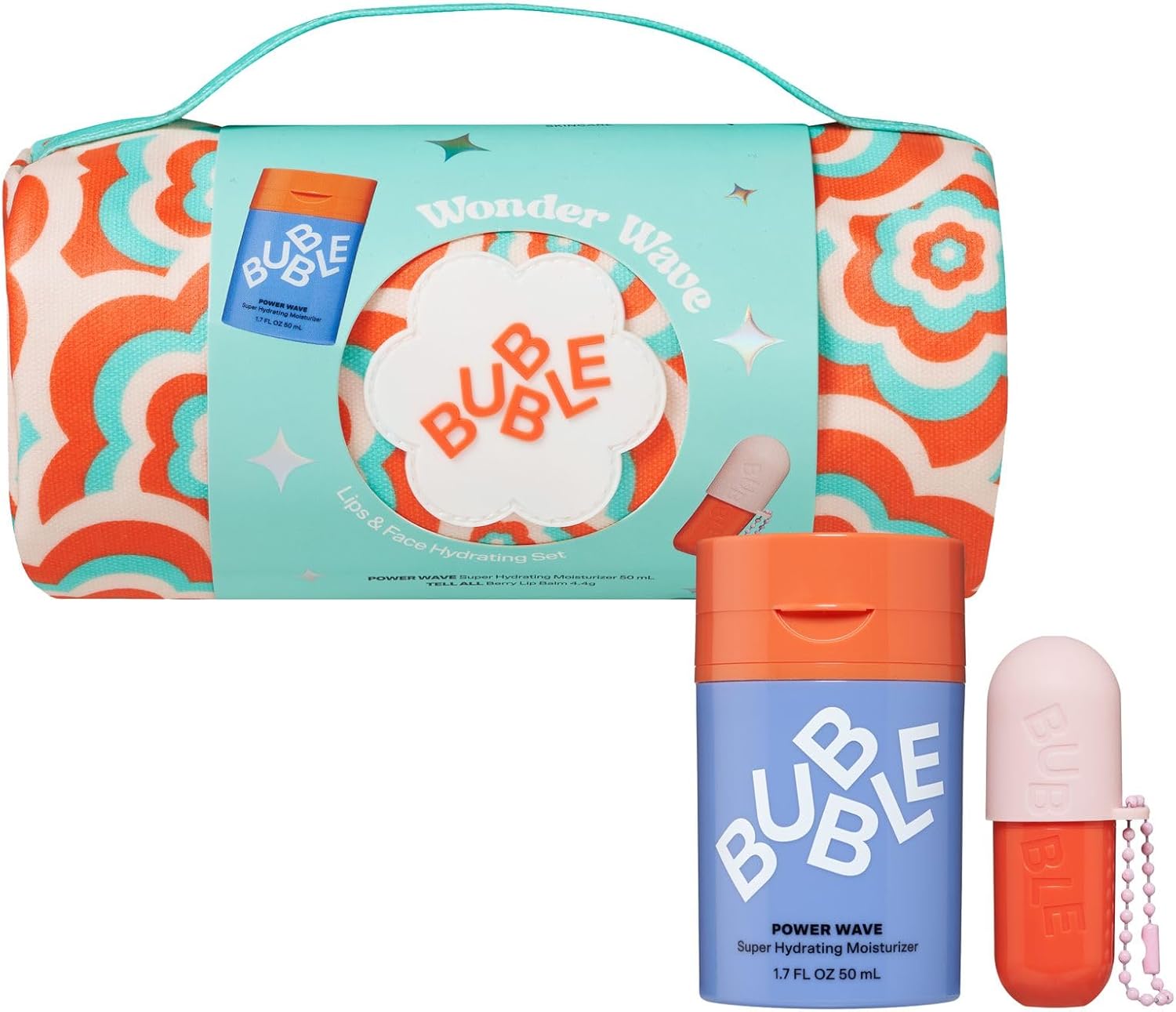 Bubble Skincare Wonder Wave Lips & Face Hydrating Gift Set - Skin Care Set Includes Power Wave Super Hydrating Moisturizer & Tell All Juicy Secret Berry Lip Balm - Travel Case Included (2 Count)