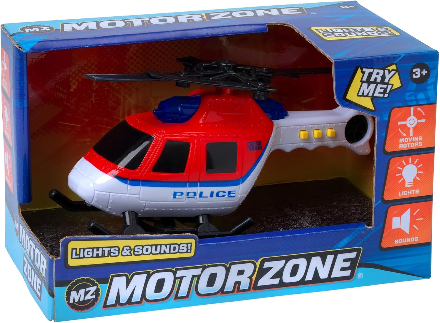 Motor Zone John Adams | 18.5cm Helicopter with lights and sound | Kids' Play Emergency Vehicles | Batteries included | Ages 3+