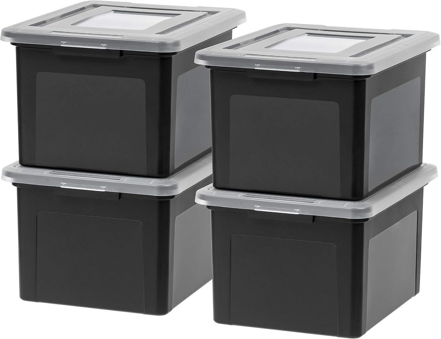 IRIS USA 4-Pack 35 Qt. Letter/Legal File Box with Latching Lid, Black