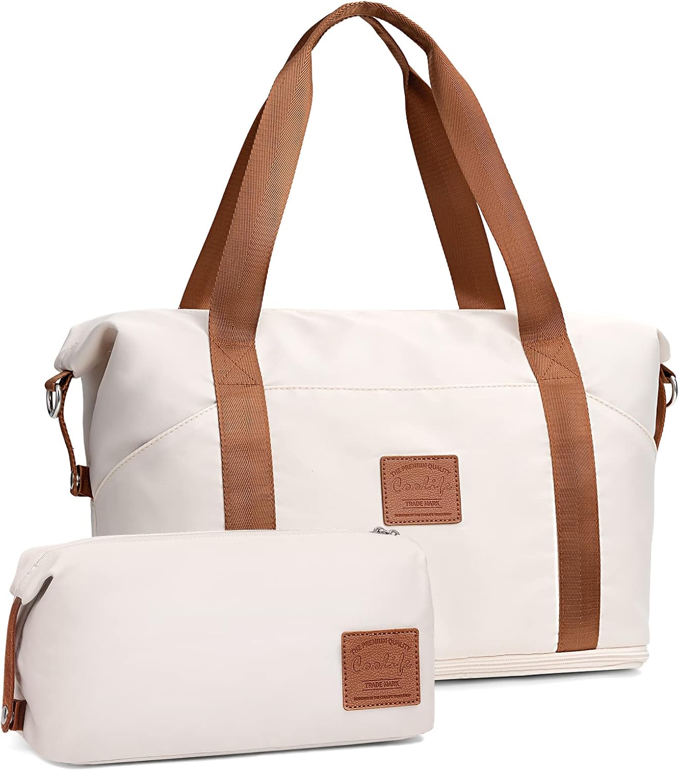 COOLIFE Travel Duffel Bag, Weekend Bag with Trolley Sleeve, Cabin Bag 40x20x25 for Ryanair Airlines, Dry & Wet Seperated Sports Gym Bag Carry On Bag Sports Bag (White, 2 Piece Set)