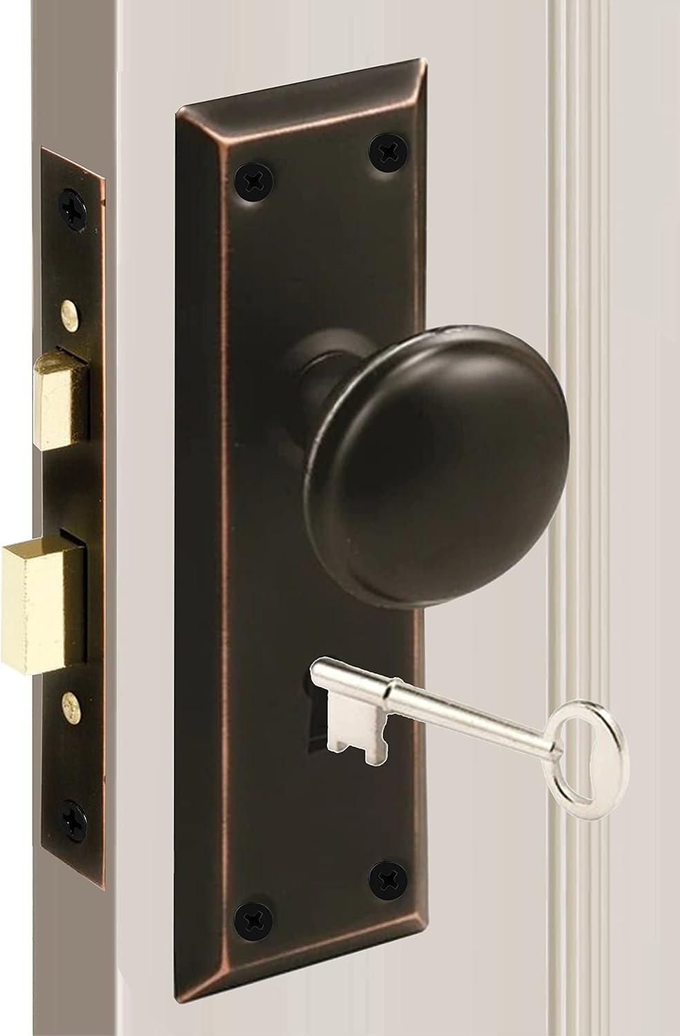 Mortise Keyed Lock Set with Classic Knobs, Perfect for Replacing Broken Antique Door Knob Sets, Fits 1-3/8 in.-1-3/4 in. Interior Doors, Oil Rubbed Bronze, 1 Pack