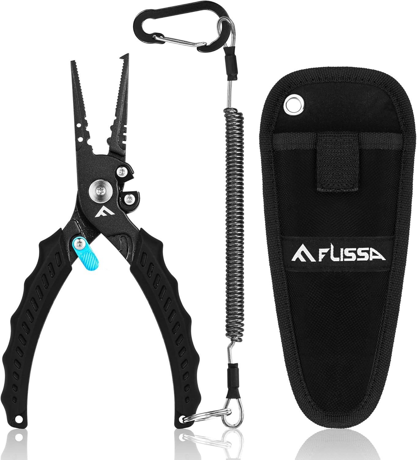 FLISSA Multi-Functional Fishing Pliers, Fish Pliers with Safety Lock Design, TPR Handle, Stainless Steel Jaws, Alloy Steel Cutters, Lanyard & Carrying Bag, Ideal for Sea & Freshwater Fishing