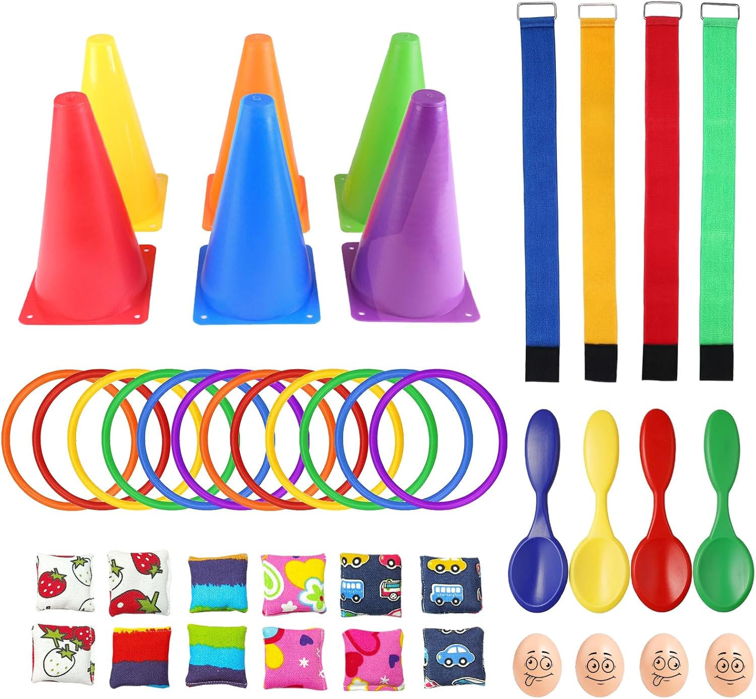 Waylipun Outdoor Games Kit for Kids, Sports Day Kit, Egg and Spoon Race, Bean Bag Toss Game, 3 Legged Race, Indoor Throwing Games Outdoor Garden Games for Age 5 6 7 8 + Years Old Girls Boys