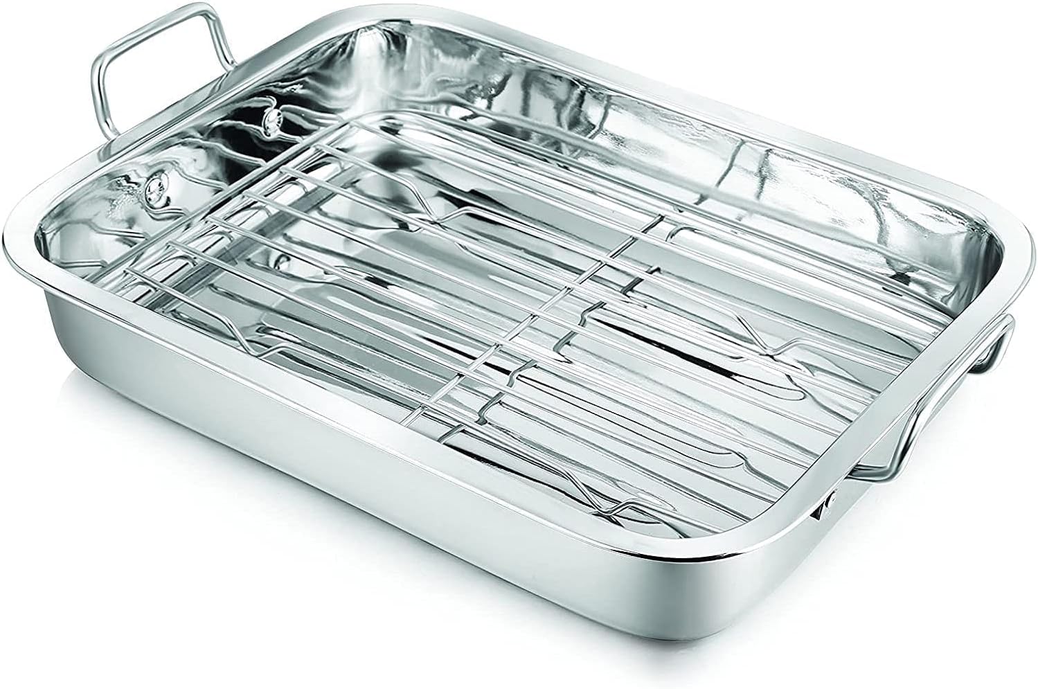 Penguin Home Premium Stainless Steel Roasting Pan with Rack - Compatible with All Hob Types Except Induction - Sturdy & Heavy-Duty - Removable Grill, Roasting Tin with Handles - Large 37 x 28cm