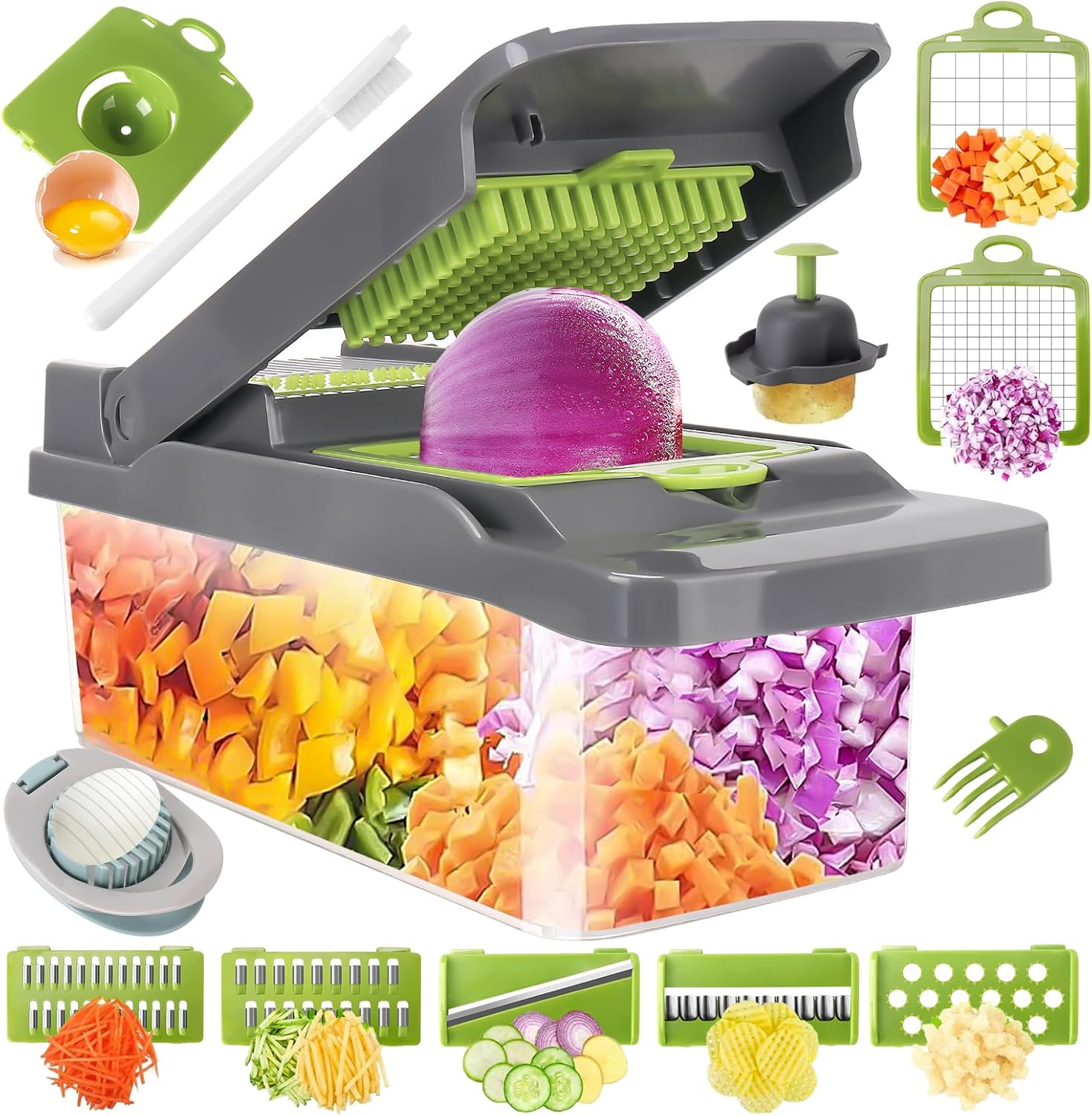 Vegetable Chopper Vegetable Cutter Mandoline Vegetable Slicer - Veggie Onion Potato Salad Food Chopper Manual-Veg Chopper and Dicer/Julienne- Kitchen Tools & Gadgets, Includes a Free Egg Cutter.