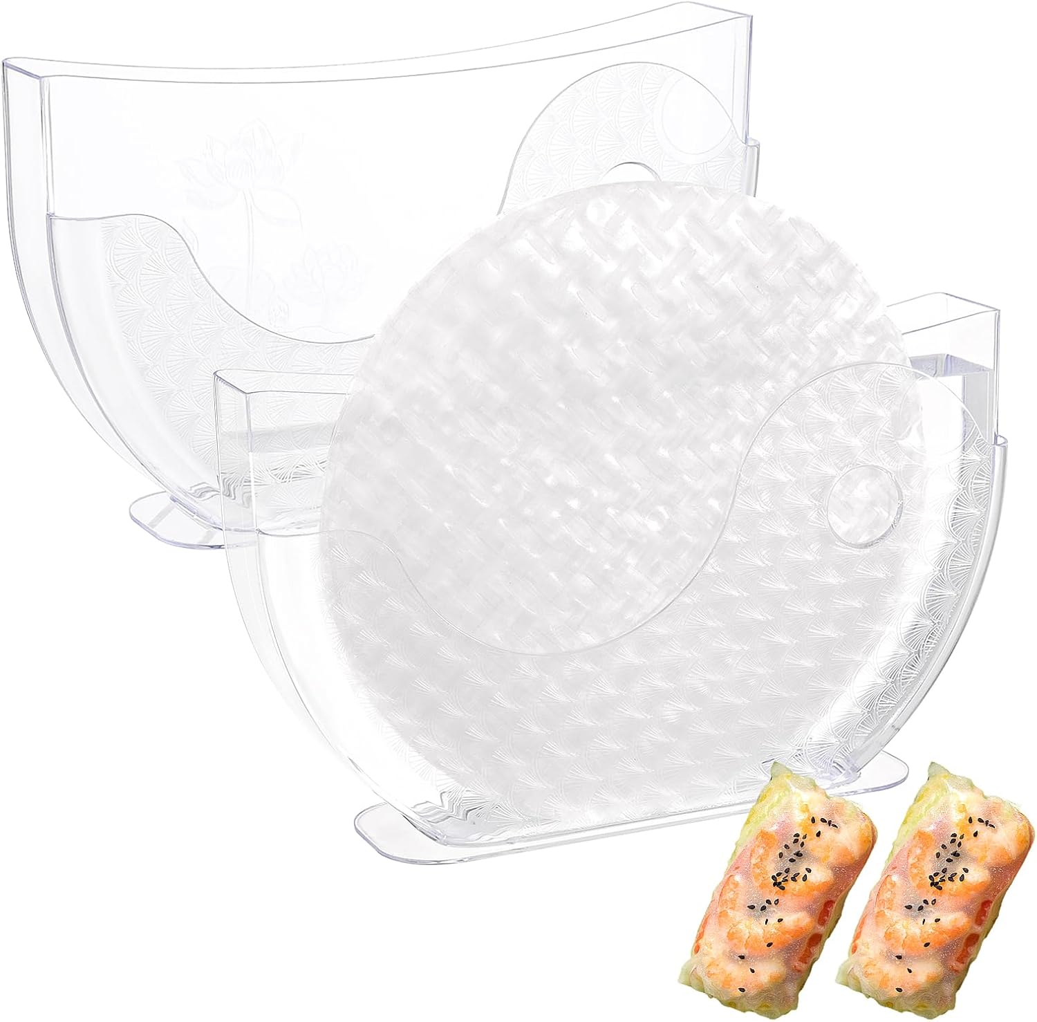 2 Pack Rice Paper Bowl Holder with Side Pocket for Rice Paper Wrappers, Spring Roll Maker Banh Trang Holder
