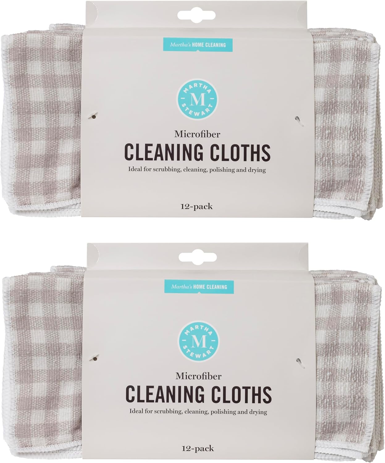 Martha Stewart Microfiber Cleaning Cloths, Ultra-Absorbent, Lint-Free Cleaning Towels for Home & Kitchen, Grey Gingham, 11 Inches, 24 Count