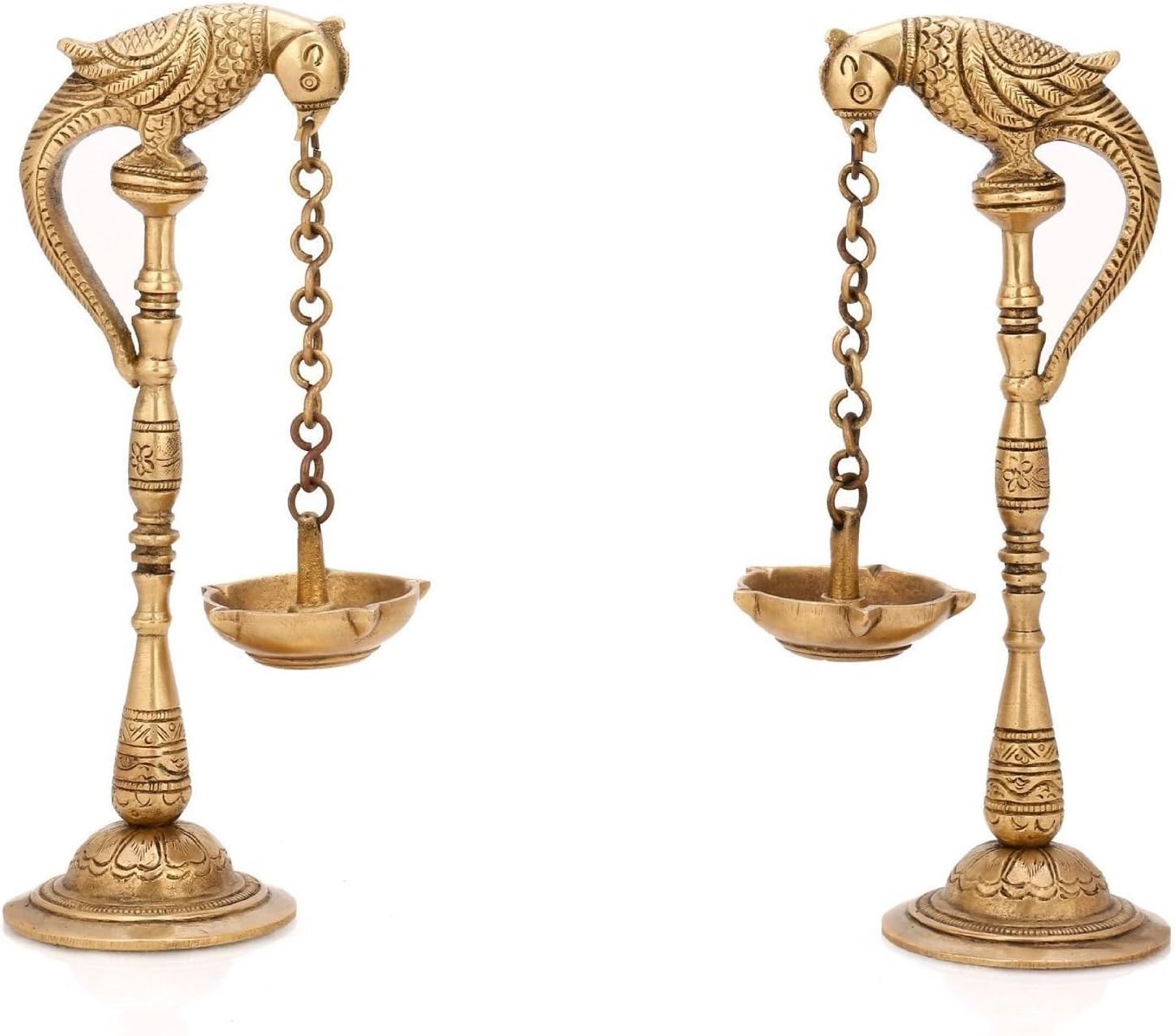 Aakrati Pair of Bird Diya Oil Lamp Stand Brass Hindu Religious Puja Artical Also use for Fengshui Gifts and Home Temple