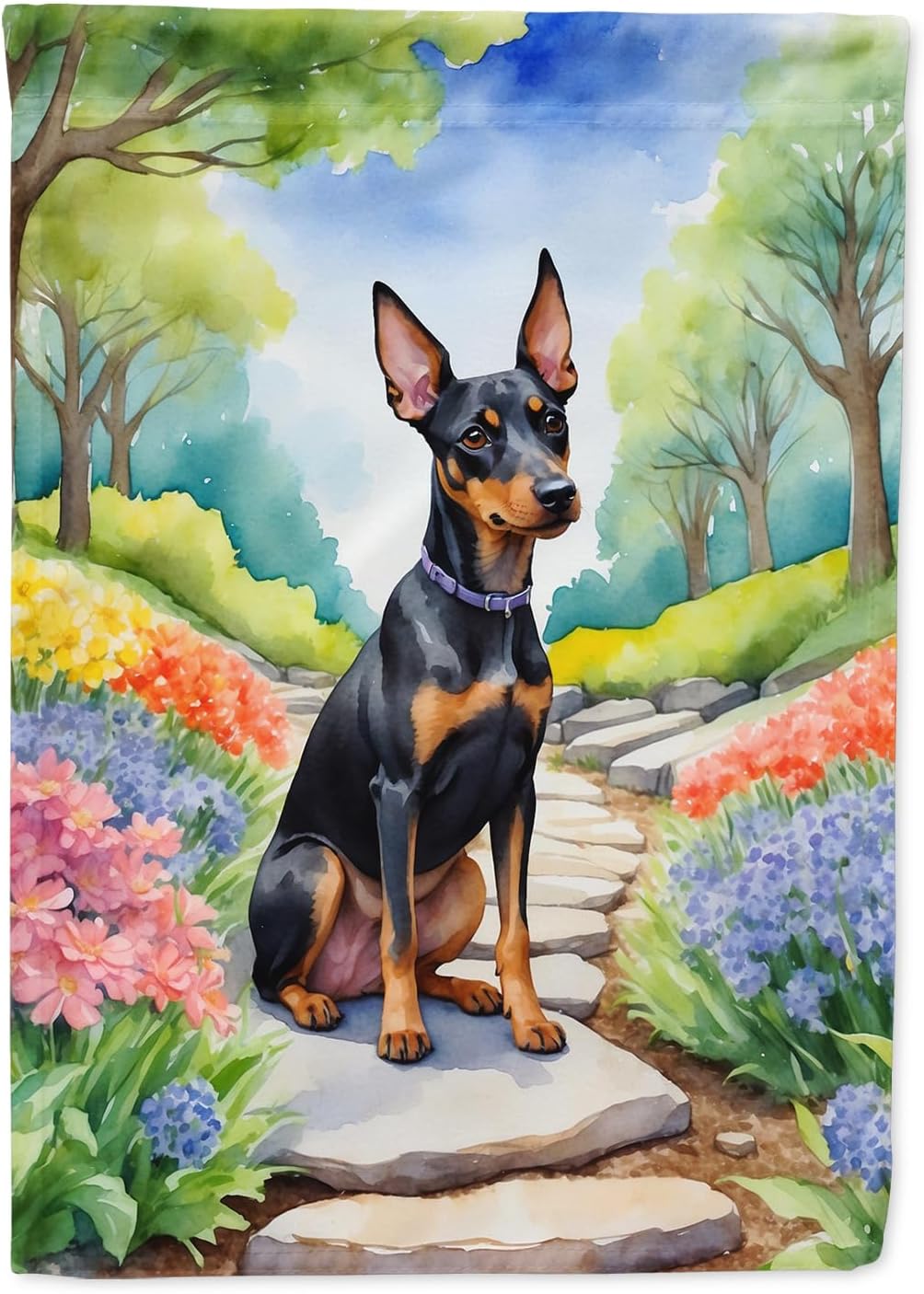 Caroline's Treasures DAC6671GF Manchester Terrier Spring Path Garden Flag Mailbox Flag Decorative Yard Flag Banner Outside Patio Artwork Yard Flower Beds, Garden Size, Multicolor