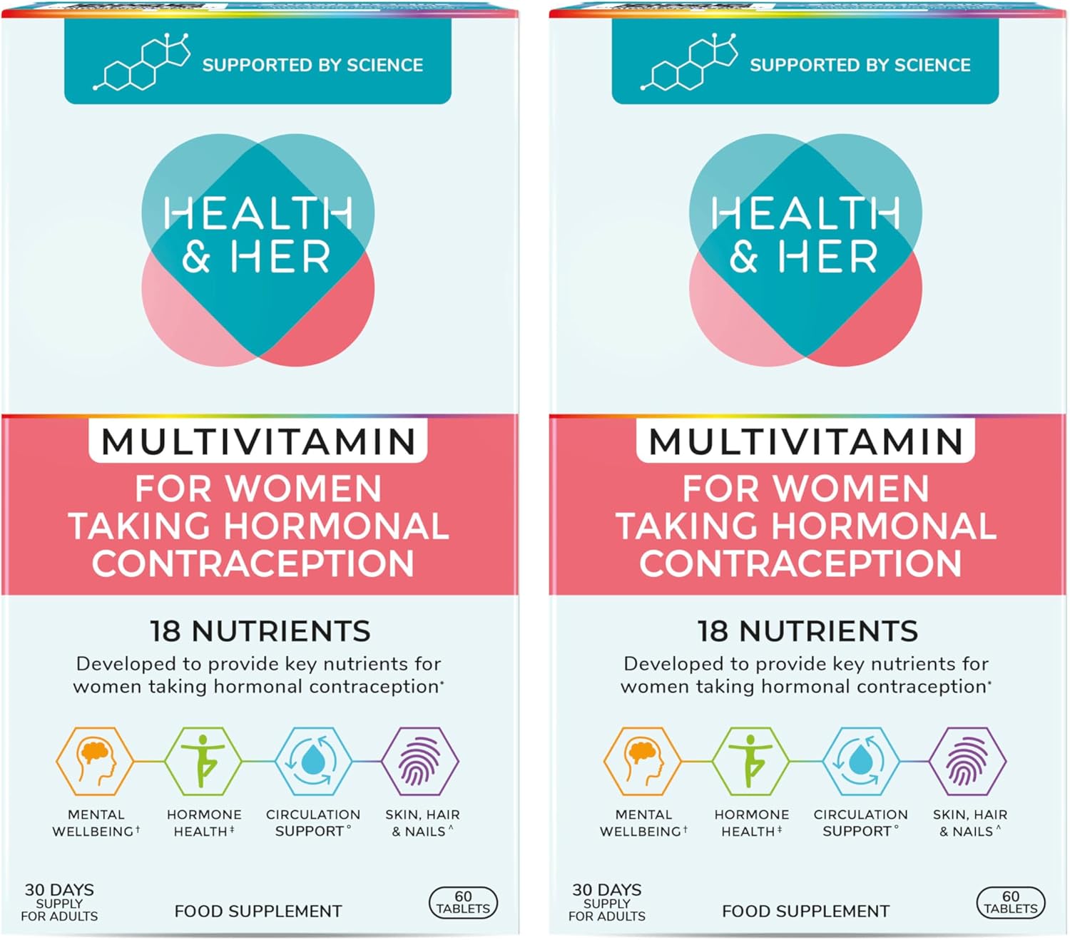 Health & Her Multivitamin Supplement for Women Taking Hormonal Contraception - Nutrition Support for Women & Teen Girls on The Pill - 2 Month Supply, 120 Tablets - Vegetarian & Gluten Free