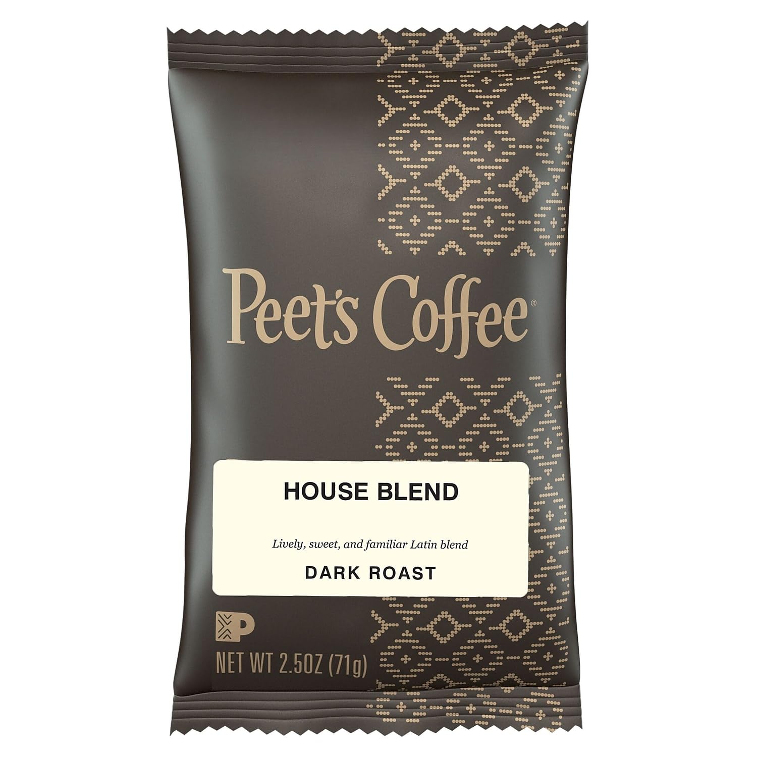 Peet's Coffee House Blend, Dark Roast Ground Coffee, 2.5 oz Portion Packs (Pack of 18)