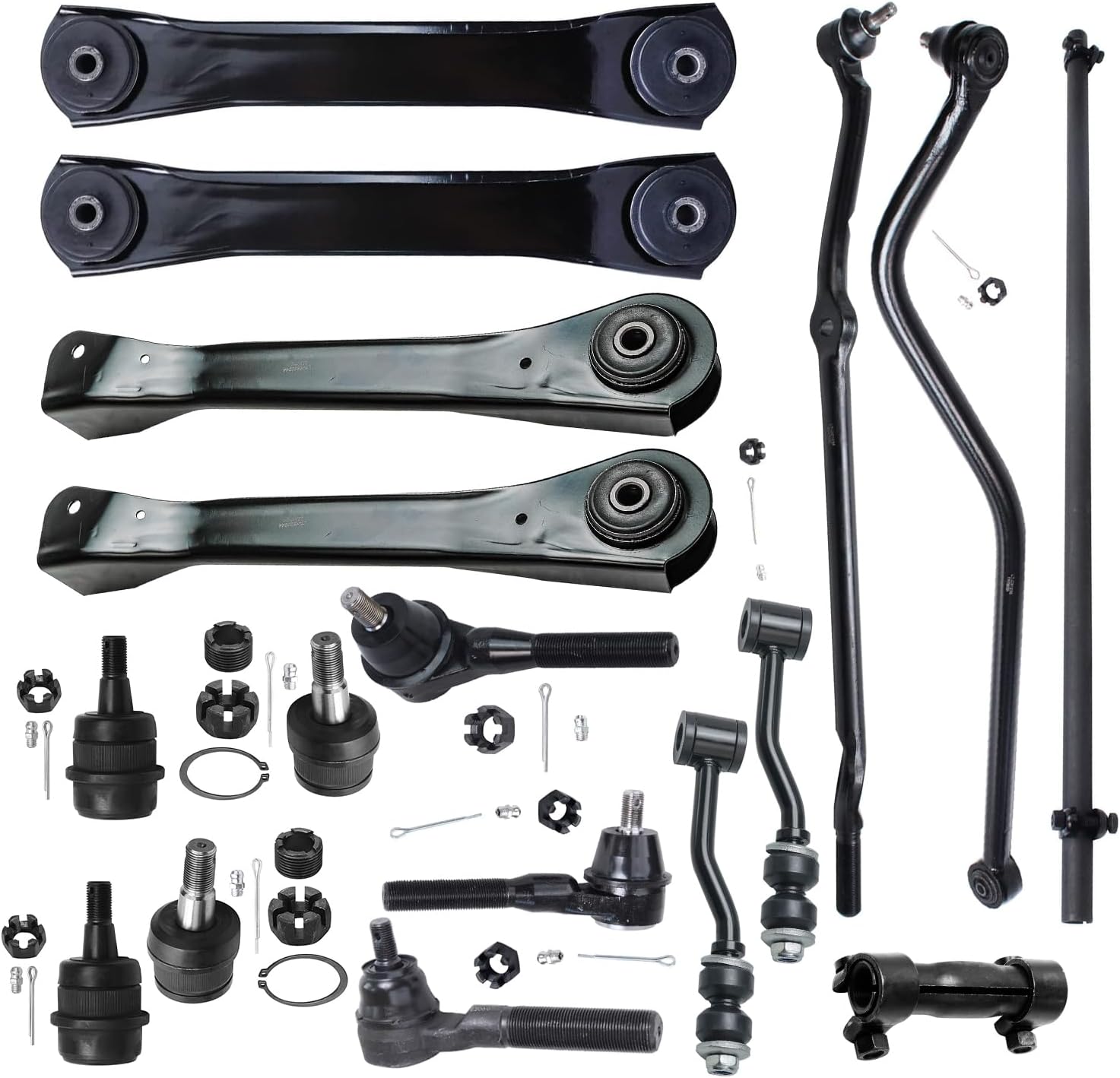 Detroit Axle - Front End 17pc Suspension Kit for 1991-1999 Jeep Cherokee Comanche, Lower & Upper Control Arms Ball Joints Sway Bars Outer Tie Rods Adjusting Sleeves Track Bar Replacement