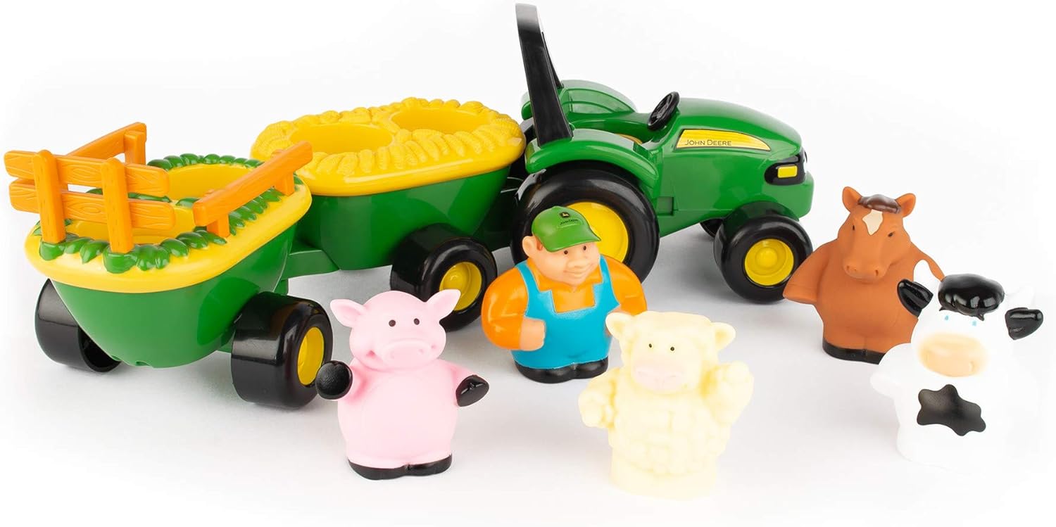 TOMY John Deere Animal Sounds Hayride Musical Tractor Toy - Musical Hayride Toddler Toys - Includes Farmer Figure, Tractor, and 4 Farm Animals - Toddler Music Toys - Ages 12 Months and Up