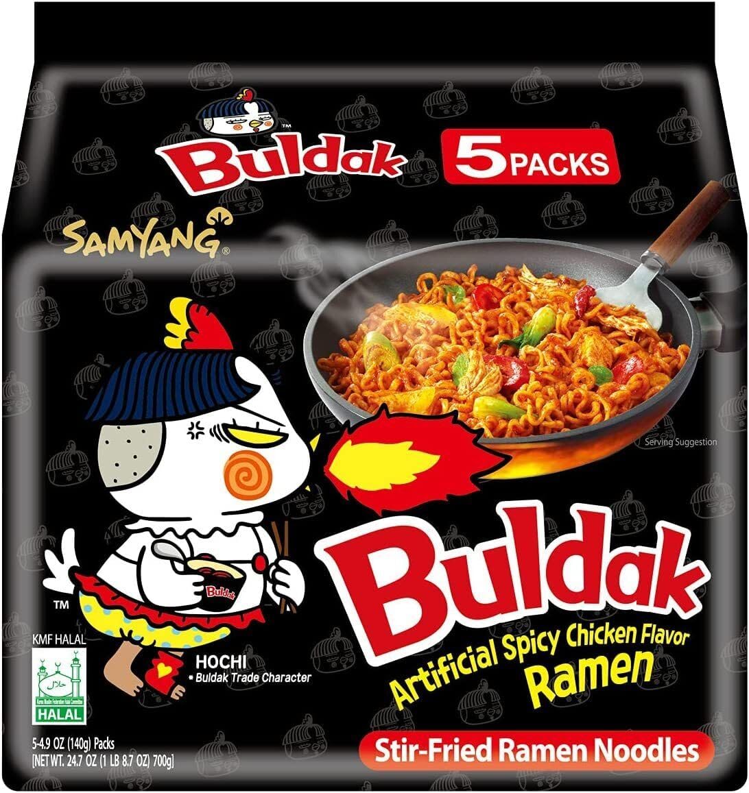 Samyang Chicken Ramen Noodles (140 x 5) Gram - Instant Korean Style Spicy Flavour - Quick & Delicious Instant Chewy Noodles (Pack of 1, Samyang Spicy Chicken Noodles)