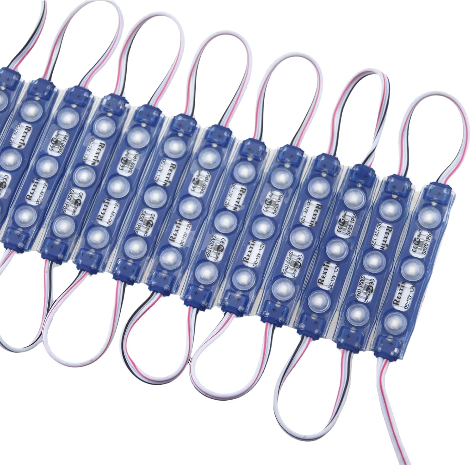 REXTiN Super Bright 200pcs 3 LED Module Blue 2835 SMD Waterproof Decorative Light for Letter Sign Advertising Signs with Tape Adhesive Backside (Blue)