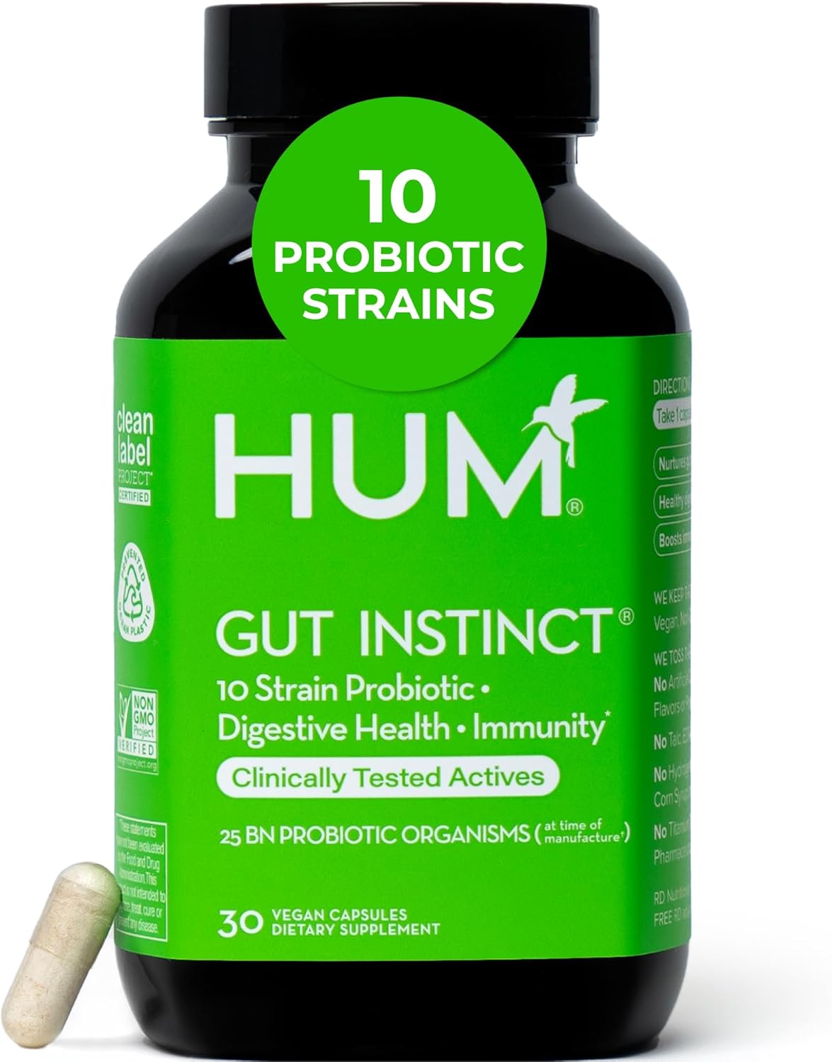 HUM Gut Instinct (30-Day Supply) - Daily Probiotics for Digestive Health for Women and Men - Lactobacillus + Bifidobacterium Strains for Bloating, Immune Support + Healthy Gut Diversity