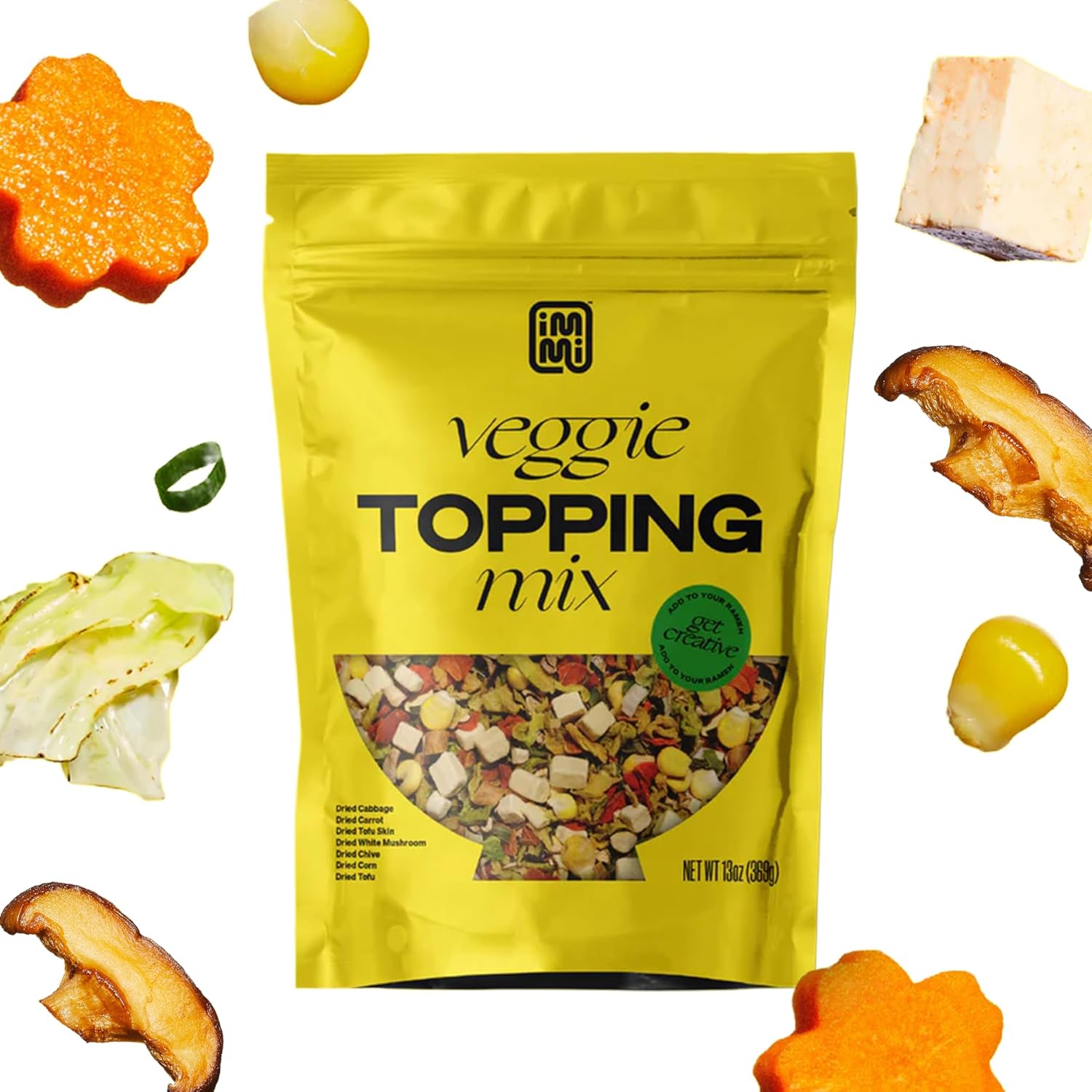 Ramen Vegetable Mix, 13 oz, Carrots, Cabbage, Chives, Corn, Mushrooms, Tofu Cubes, Tofu Skin, Flavorful Vegetable Topping for Cup Noodles