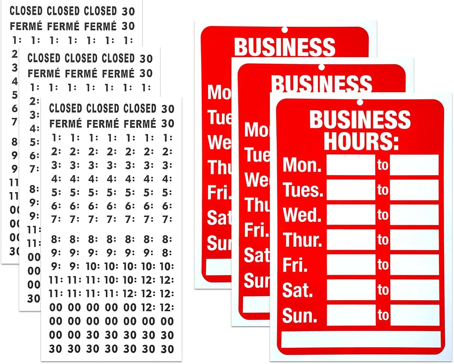 3 Sets Open Closed Sign for Shop Times,Ymapinc Business Office Store Hours Plastic Sign, Includes Boards and Usable Stickers, Opening Times for Shop Window Door, Red White