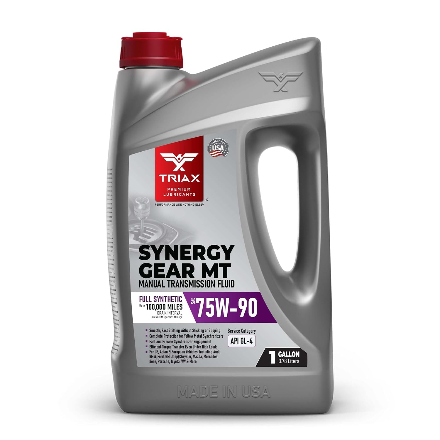 TRIAX Synergy Gear MT 75W-90 GL-4 (MT-90); Full Synthetic Manual Trans Fluid; Smooth Shifting; No Sticking, Slipping, Vibration, or Shudder; Yellow Metal Safe (1 Gallon)