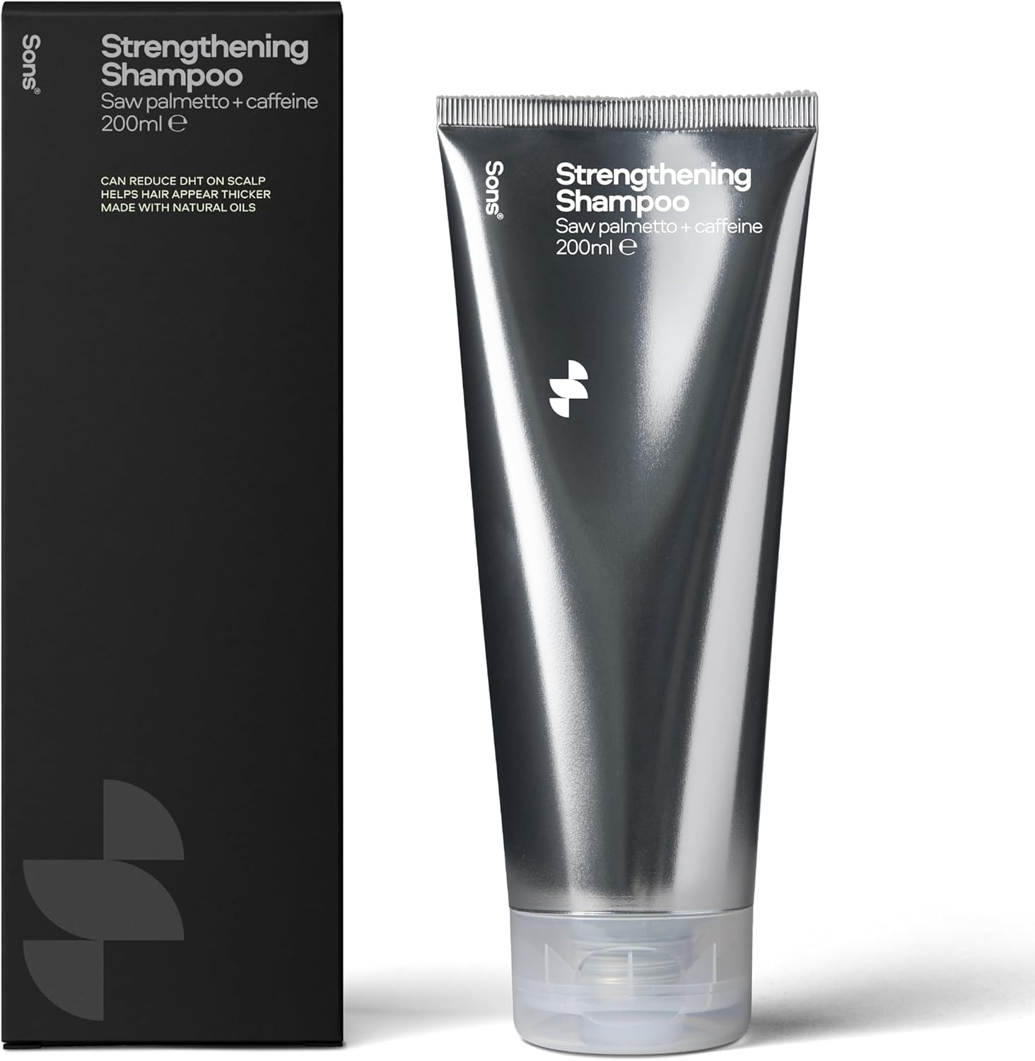Sons Hair Growth Shampoo for Men. DHT Blocker. Thickening Formula Promotes Strong & Thick Regrowth. Contains Saw Palmetto, Argan Oil, Caffeine, & Rosemary. 1 Month Supply. Made in Europe.