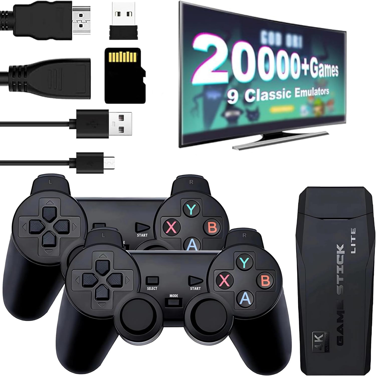 Retro Game Console - Retro Play Game Stick,Nostalgia Stick Game,9 Classic Emulators,4K HDMI Output,Plug and Play Game Stick with 2 Controllers(64G)