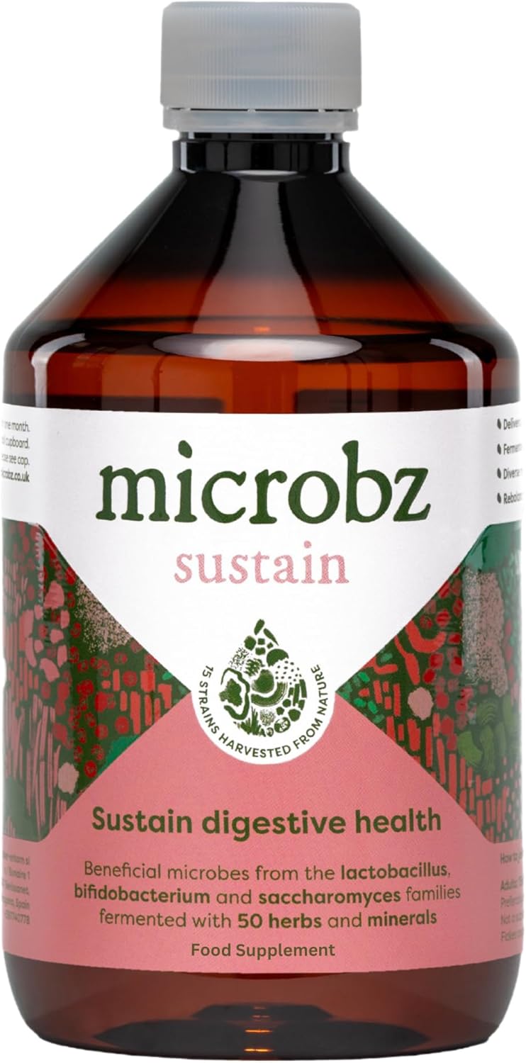 MICROBZ Sustain Daily Probiotic Drink – Liquid Probiotics for Gut Health Support, Digestive Supplement for Women & Men, Soil-Based Bacteria, 100% Natural, Vegan, Dairy & Gluten Free (31 Servings)