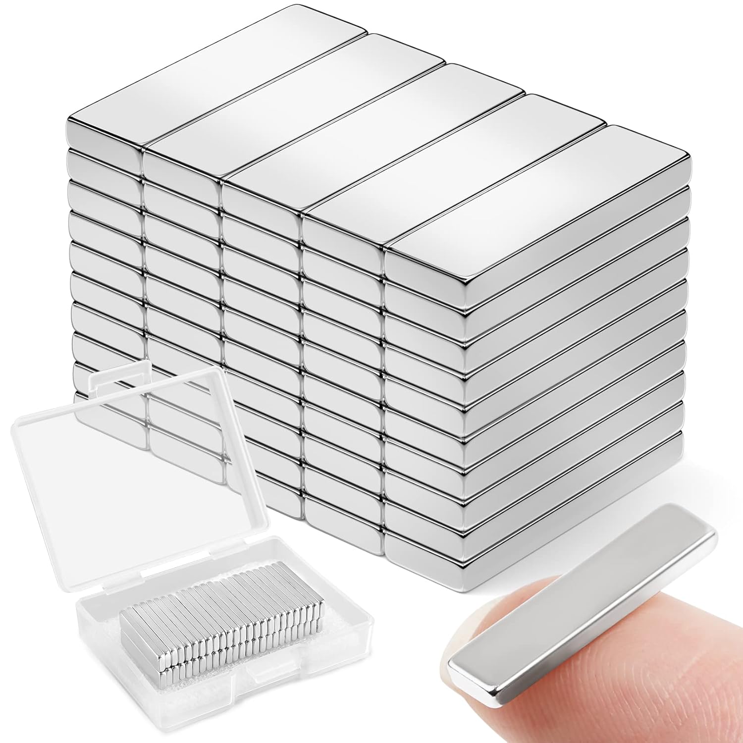50Pcs Strong Neodymium Magnets Bar, 20x5x2mm Heavy Duty Rare Earth Magnets, Rectangular Magnetic Bar, Small Powerful Magnetic Bar for Crafts Kitchen DIY Tool Storage Science Office
