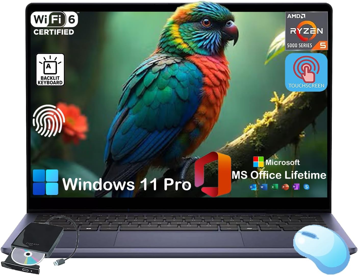 Dell Inspiron-14 2-in-1 Touchscreen Laptop - w/Office Lifetime • 14-inch FHD+ IPS Display • AMD Ryzen 5 8640HS • Backlit KB • Fingerprint • Win 11 Pro & External DVD Drive (32GB DDR5 RAM | 1TB SSD)