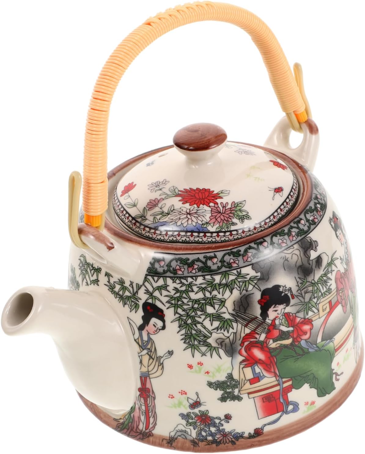 POPETPOP Vintage Ceramic Tea Kettle with Four Beauties Design Stove Top Teapot for Brewing Tea Elegant Chinese Teapot with Filter for Personal Use