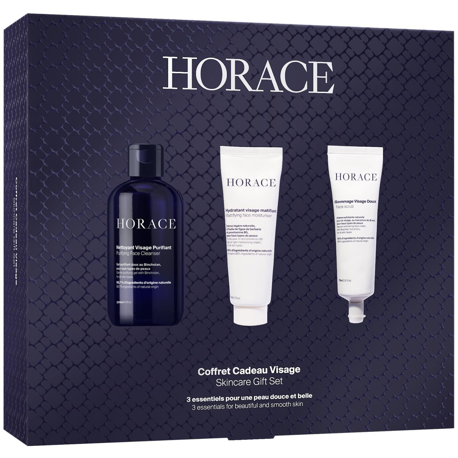 HORACE Gift Set with Purifying Face Cleanser, Gentle Face Scrub, and Mattifying Face Moisturizer - Skincare Set for Cleansing and Hydrating