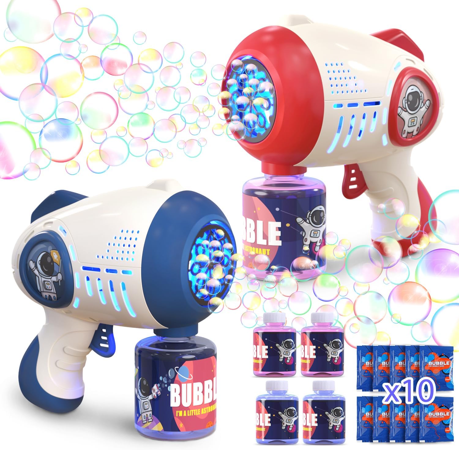 Eaglestone 2 Bubble Gun for Kids, Light Up Bubble Machine for Toddlers, 8 Hole Blower with 4 Refill, Automatic Bubble Maker for Bubble Blaster,Outdoor Toys, Birthday,Christmas Party Favor Gift