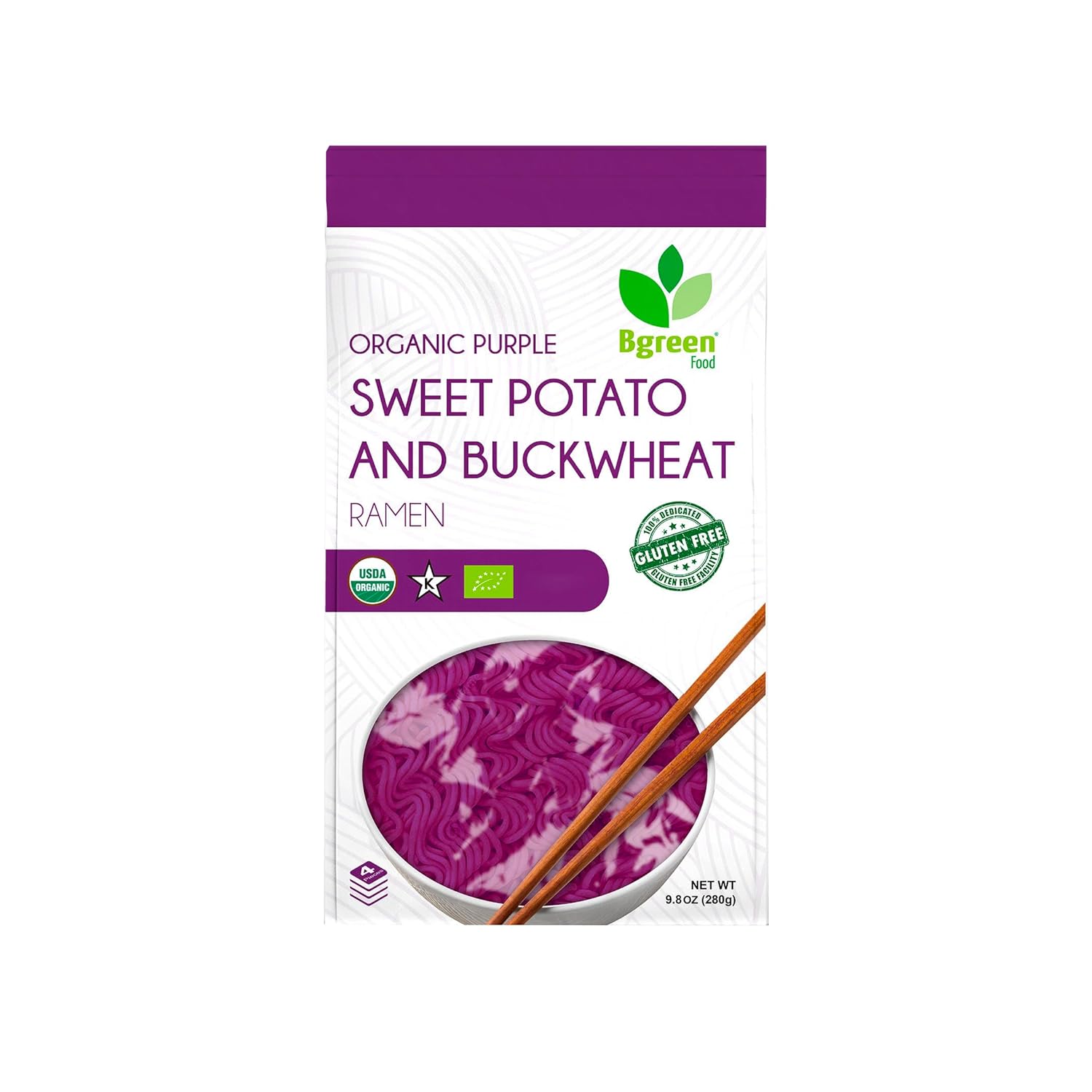 Big Green Organic Food- Organic Purple Yam & Buckwheat Ramen, Premium Ube, Gluten-Free, Vegan (I Pack)