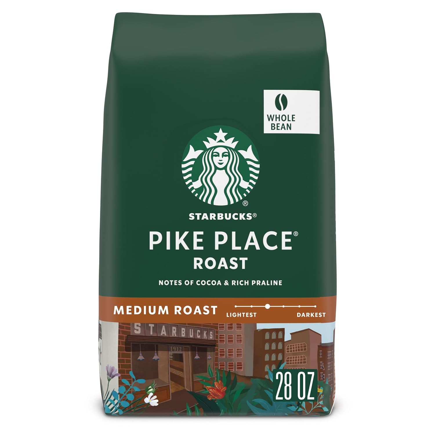 Starbucks Whole Bean Coffee Pike Place Roast, 28 oz Bag