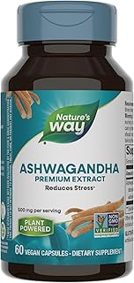 Nature's Way Ashwagandha, Reduces Stress*, Premium Extract, Adaptogenic*, Non-GMO Project Verified, Vegan, 60 Capsules (Packaging May Vary)