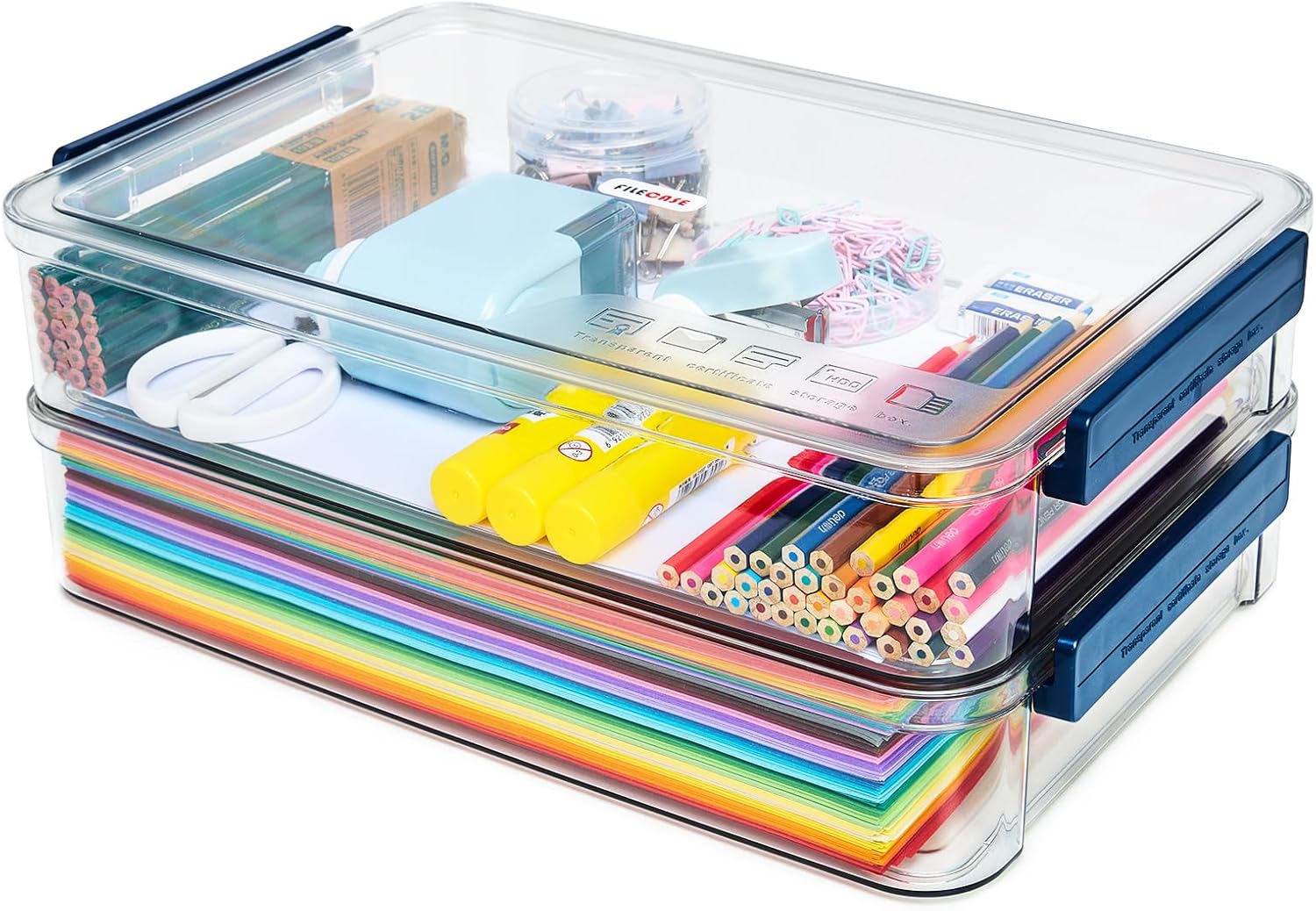 2 Pcs 5.5qt 9 x 13 Plastic Portable Project Case With Snap-Tight Latch Clear Stackable Storage Box With Lids Organizer Container For A4 File Photo Documents Scrapbook Craft Art Supplies