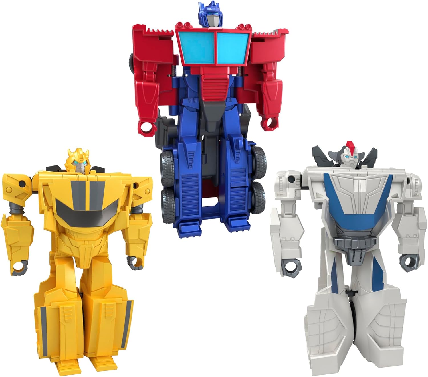 Transformers 1-Step Flip Heroes 3-Pack, 4-Inch Wheeljack, Bumblebee, and Optimus Prime Action Figures, Kids Easter Toys or Basket Stuffers, Age 6+