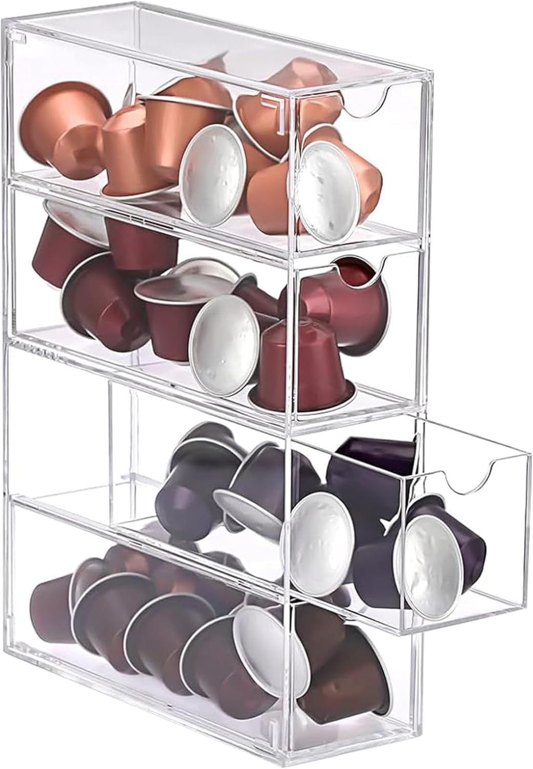 1Pcs Acrylic Coffee Pods Storage Box with 4 Drawer-Transparent coffee pod holder 24.7 x 17.6 x 6.6 cm -Compatible with Nespresso Capsules - acrylic drawer organiser (1)