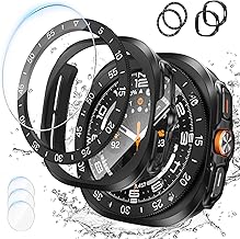 Goton [2+2+3 Pack] 3 in 1 for Samsung Galaxy Watch Ultra 47mm 2024 Screen Protector Case, HD Tempered Glass Screen Protector Hard PC Case Bezel Ring Cover for Galaxy Watch 7 Ultra Black with Indices